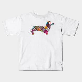 Floral Dachshund Sausage Dog Graphic Mandala Tee Kids T-Shirt